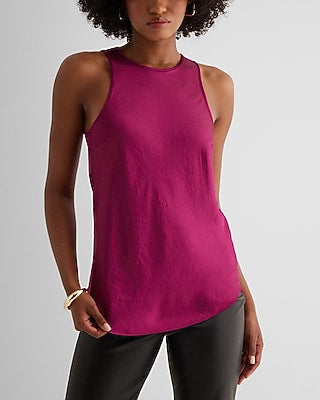 Express Women's Satin Crew Neck Tank Top in Wild Orchid