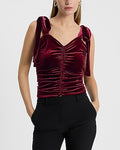 Express Women's Velvet Tie Strap Ruched Tank Top in Red Small