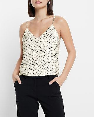 Express Women's Polka Dot V-Neck Downtown Cami in White Print