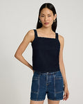 Express Women's Dark Wash Square Neck Denim Tank Top in Medium Wash