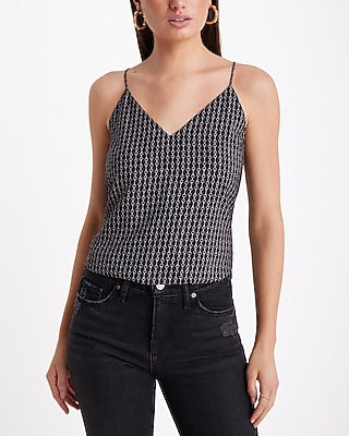Express Women's Printed V-Neck Downtown Cami in Black Print