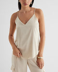 Express Women's Satin V-Neck Downtown Cami in Sandshell