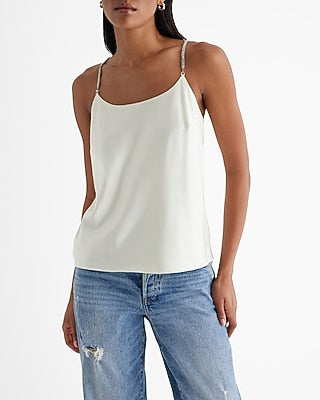 Express Women's Satin Scoop Neck Rhinestone Strap Downtown Cami in Swan