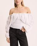 Express Women's Off The Shoulder Long Sleeve Draped Top in White