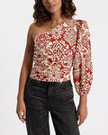 Express Women's in Printed One Shoulder Balloon Sleeve Ruched Top