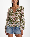 Express Women's Floral Sheer Smocked Balloon Sleeve Button Up Shirt in Multi