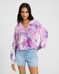 Express Women's Printed V-Neck Long Sleeve Surplice Top in Purple Print