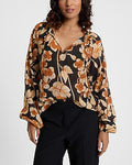 Express Women's Floral Tie V-Neck Long Sleeve Blouse Small