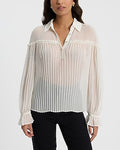 Express Women's Sheer Collared Long Sleeve Pleated Top in White Small