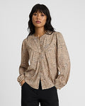 Express Women's Leopard Collarless Long Sleeve Shirt in Neutral Print
