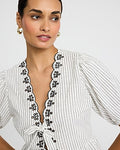 Express Women's Linen-Blend Striped Eyelet Scalloped Tie Front Top Small