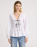 Express Women's Tie Front Long Sleeve Peplum Top in White