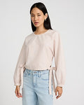 Express Women's Crew Neck Long Sleeve Side Tie Top in Light Pink