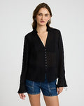 Express Women's Tie Long Sleeve Button Front Top in Black Small