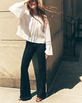 Express Women's Eyelet Gauze Crew Neck Bell Sleeve Top in White