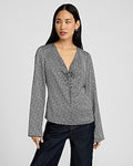 Express Women's Satin V-Neck Long Sleeve Bow Front Top Small