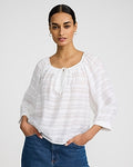 Express Women's Dobby Striped Tie Front Top in White Small