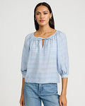 Express Women's Dobby Striped Tie Front Top in Blue Small