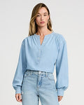Express Women's Cotton Denim Button Front Top in Blue Small