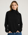 Express Women's Long Sleeve Tie Neck Ruched Top in Black Small