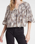 Express Women's V-Neck Printed Raglan Balloon Sleeve Top in B&w Print