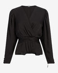 Express Women's Satin V-Neck Twist Front Peplum Top in Pitch Black
