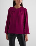 Express Women's Satin Textured Gathered Neck Balloon Sleeve Top in Wild Orchid