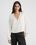 Express Women's V-Neck Balloon Sleeve Button Up Shirt in Ivory