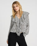 Express Women's Zebra Print Ruffle Front Long Sleeve Top Small