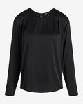 Express Women's Satin Long Sleeve Pleated Gramercy T-Shirt in Black Small