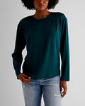 Express Women's Satin Long Sleeve Pleated Gramercy T-Shirt in Deep Teal