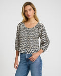 Express Women's Cotton Voile Printed Scoop Neck Balloon Sleeve Button Front Top in Neutral Print
