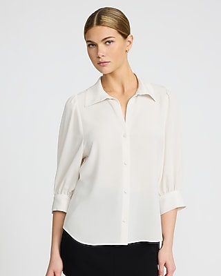 Express Women's Puff Elbow Sleeve Shirt in Ivory