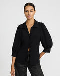 Express Women's Puff Elbow Sleeve Shirt in Black Small