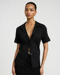 Express Women's Fitted Short Sleeve Shirt in Black Small