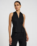 Express Women's Summer-Blend Linen V-Neck Reversible Tie Waist Tank Top in Black Small