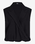 Express Women's Collared V-Neck Sleeveless Faux Wrap Front Top in Pitch Black