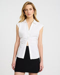 Express Women's Stretch Cotton Poplin Cap Sleeve Ruched Shirt in White