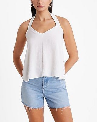 Express Women's Sweetheart Halter Neck Flowy Tank Top in White Small