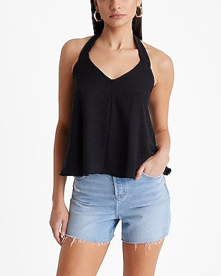Express Women's Sweetheart Halter Neck Flowy Tank Top in Pitch Black
