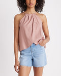 Express Women's Summer-Blend Linen Tie Halter Neck Pleated Split Hem Top in Rose