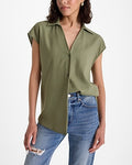 Express Women's Linen-Blend Cap Sleeve Oversized Button Up Shirt in Olive Green