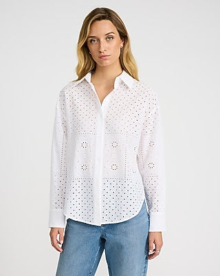 Express Women's Eyelet Oversized Shirt in White Small