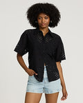 Express Women's Eyelet Short Sleeve Shirt in Pitch Black