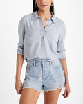 Express Women's Half Button Up Front Pocket Shirt in Ice Blue