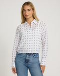Express Women's Cotton Jacquard Printed Cropped Shirt in White