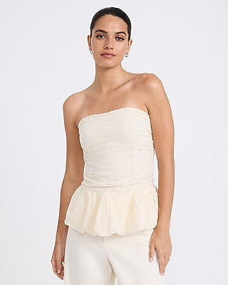 Express Women's Cotton Eyelet Strapless Peplum Tube Top in Off White