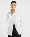 Express Women's Pinstripe Double Pocket Oversized Shirt in White Small