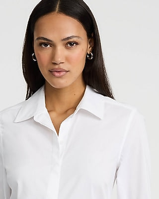 Express Women's Stretch Cotton Poplin Essential Shirt in White Small