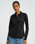 Express Women's Stretch Cotton Poplin Essential Shirt in Black Small